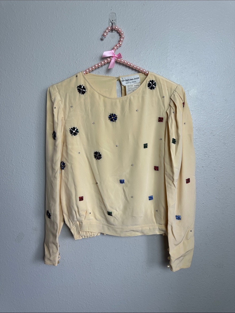 Vintage silk Chloe Cream Long-Sleeve Embellished blouse